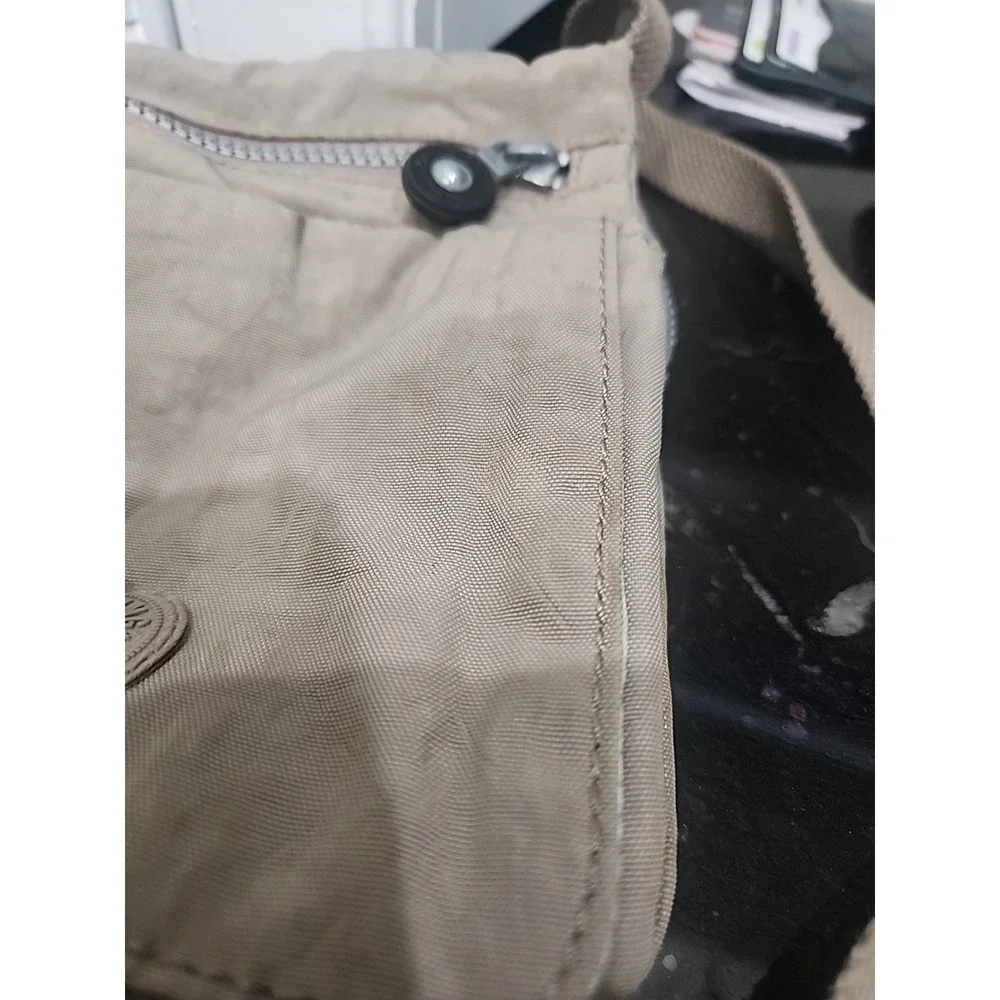 Kipling Crossbody Shoulder Bag Tan Nylon with Plush Monkey Keychain 